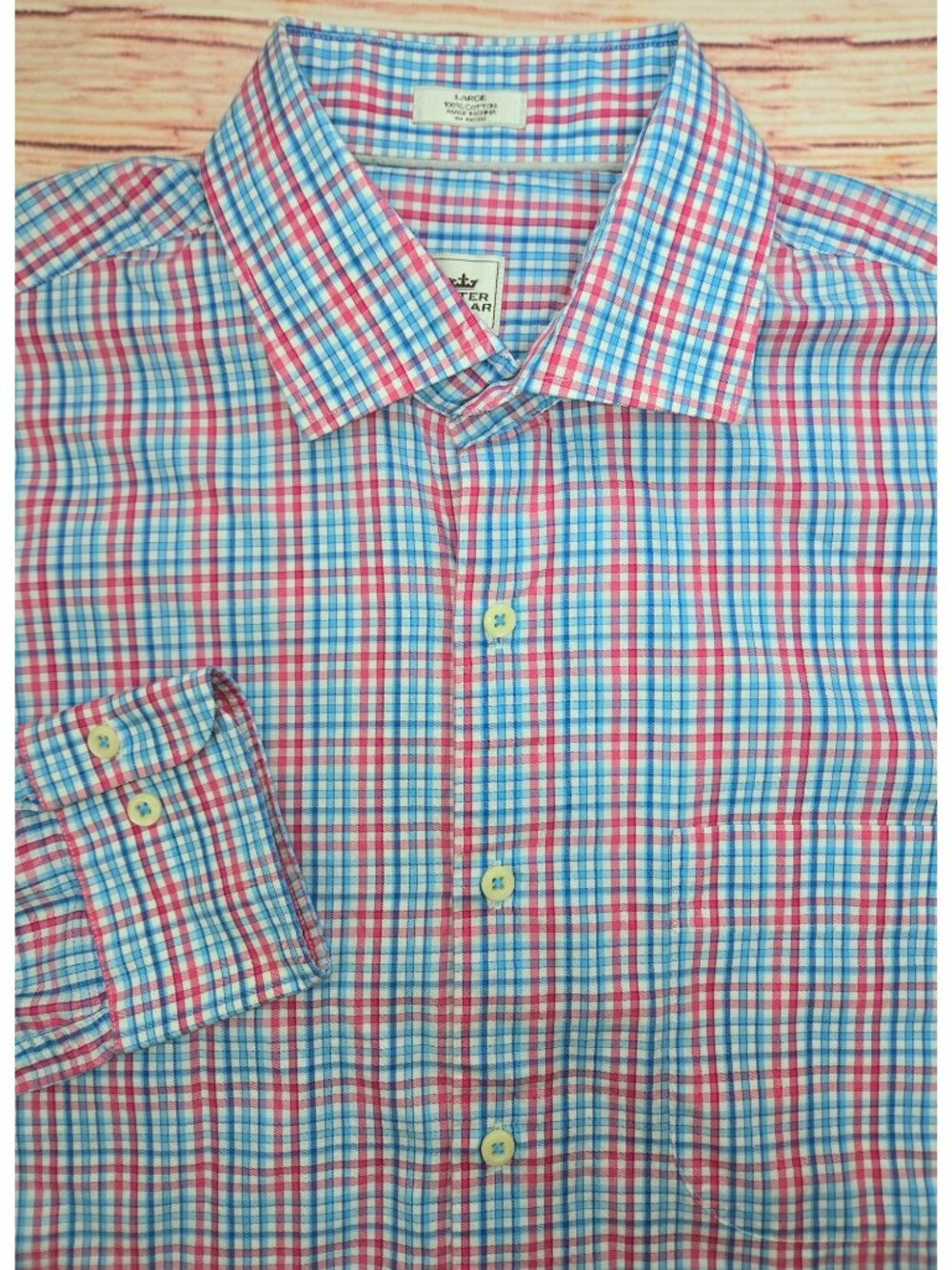 Peter Millar Mens Crown Blue-Pink Plaid Shirt Large